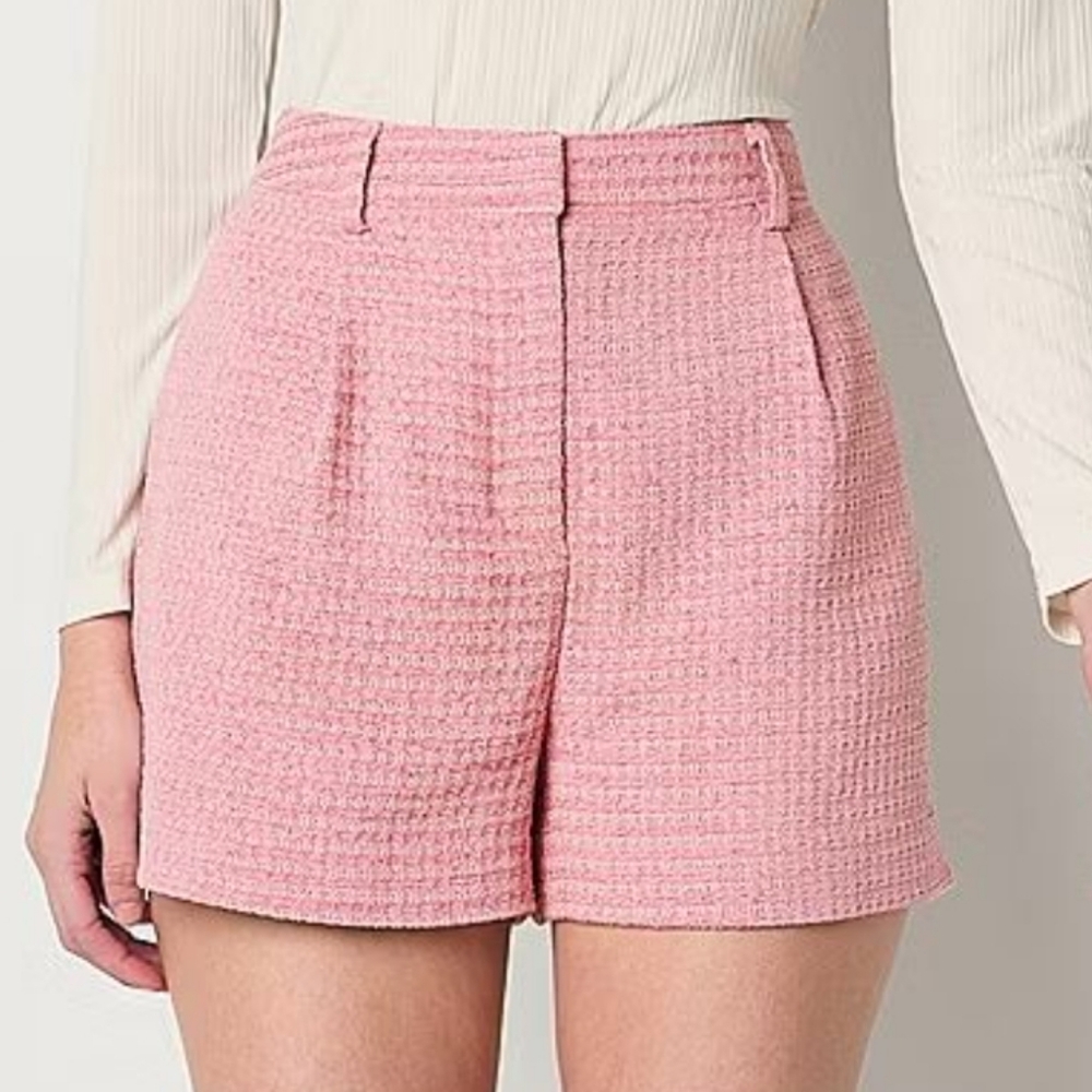 NWT Ryegrass Shorts Textured Zephyr Pink Tweed High Rise 4.5 Inseam 16 - Picture 1 of 6